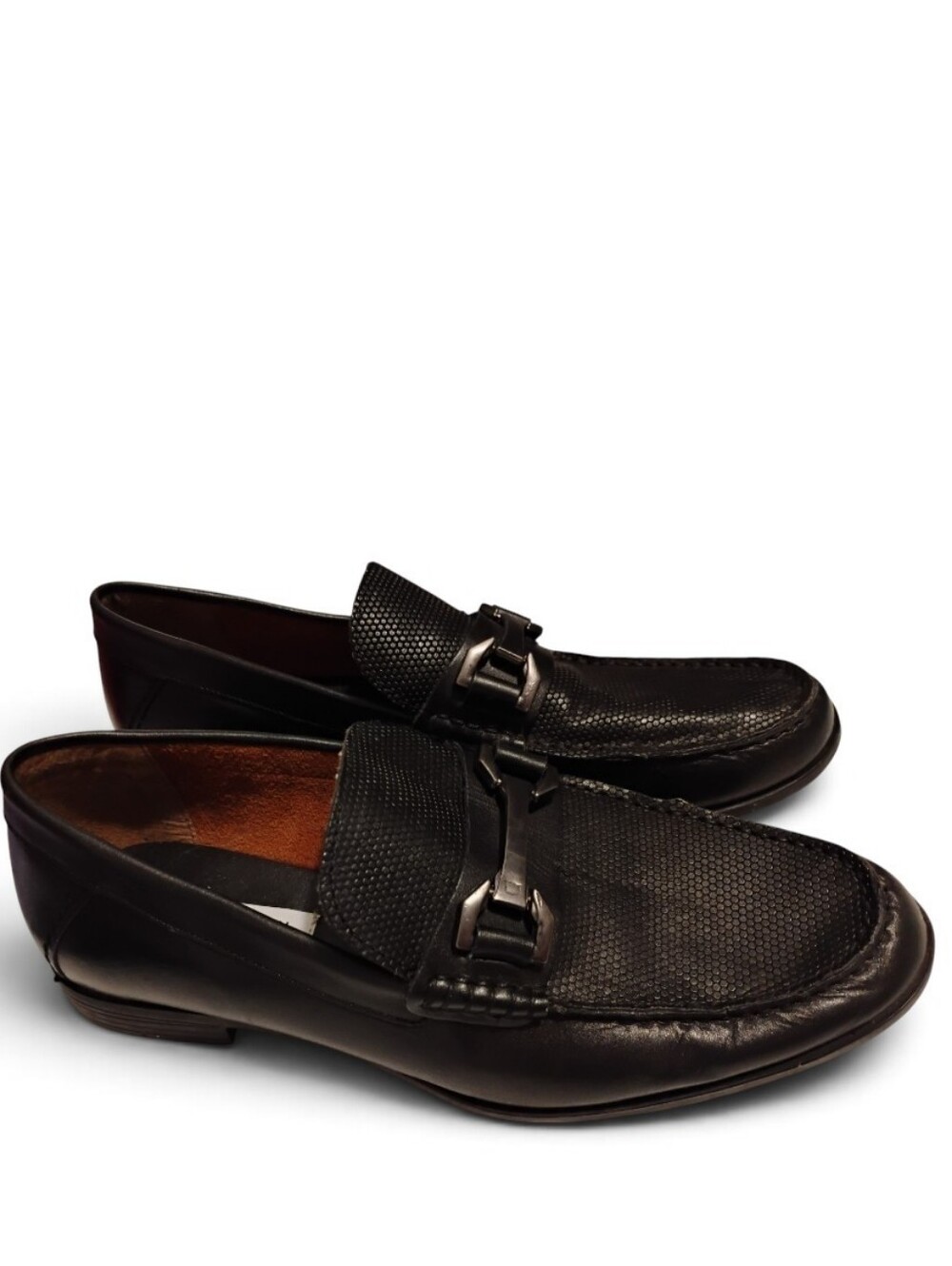 Steve Madden Black Textured Leather Horsebit Loafers